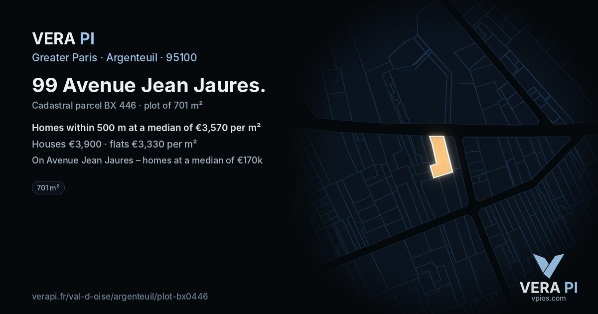 99 Avenue Jean Jaures, Argenteuil at night – the plot lit, the parcels around coloured by the prices near them