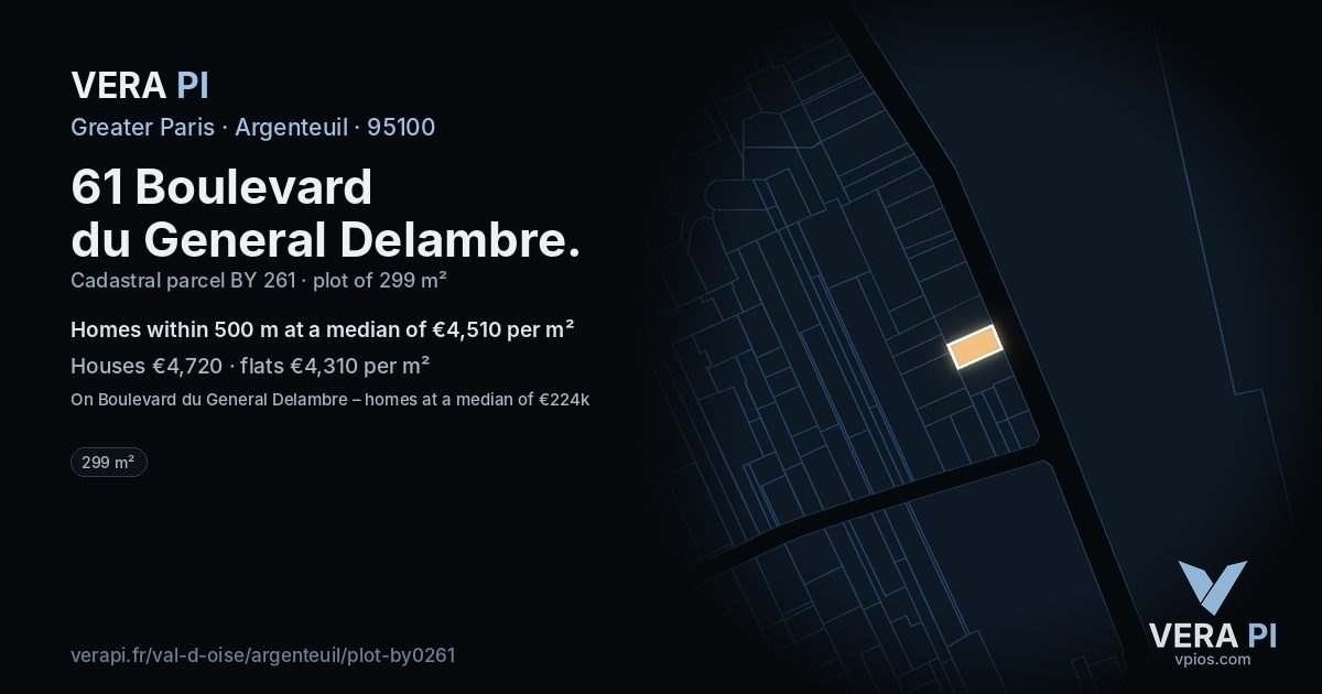 61 Boulevard du General Delambre, Argenteuil at night – the plot lit, the parcels around coloured by the prices near them