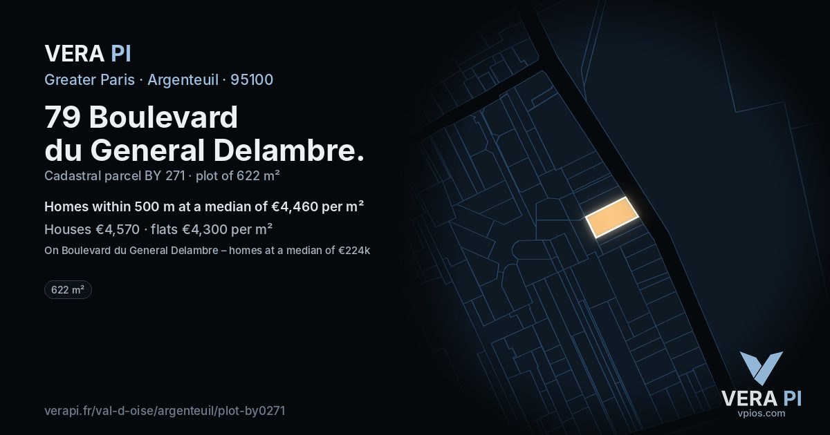 79 Boulevard du General Delambre, Argenteuil at night – the plot lit, the parcels around coloured by the prices near them
