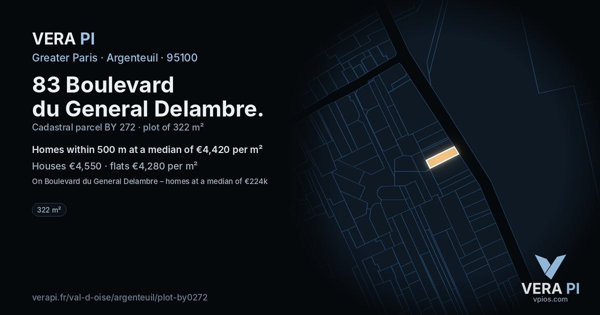 83 Boulevard du General Delambre, Argenteuil at night – the plot lit, the parcels around coloured by the prices near them