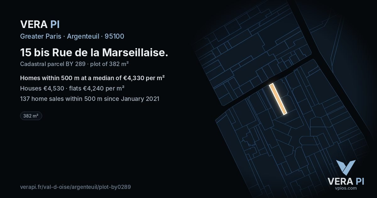 15 bis Rue de la Marseillaise, Argenteuil at night – the plot lit, the parcels around coloured by the prices near them