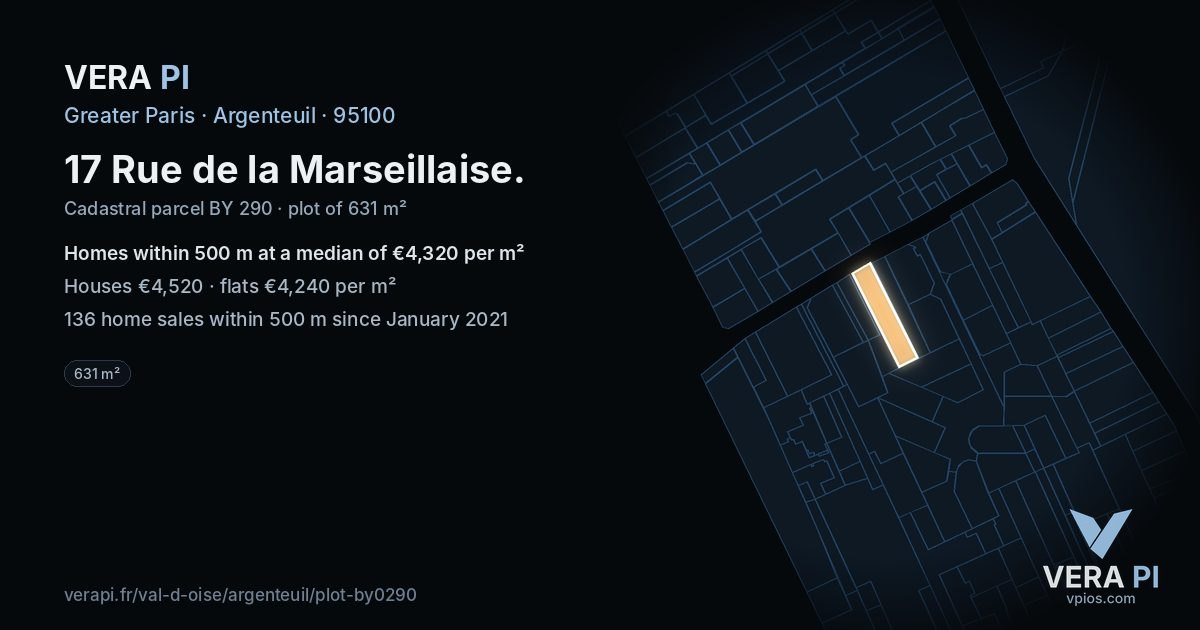 17 Rue de la Marseillaise, Argenteuil at night – the plot lit, the parcels around coloured by the prices near them