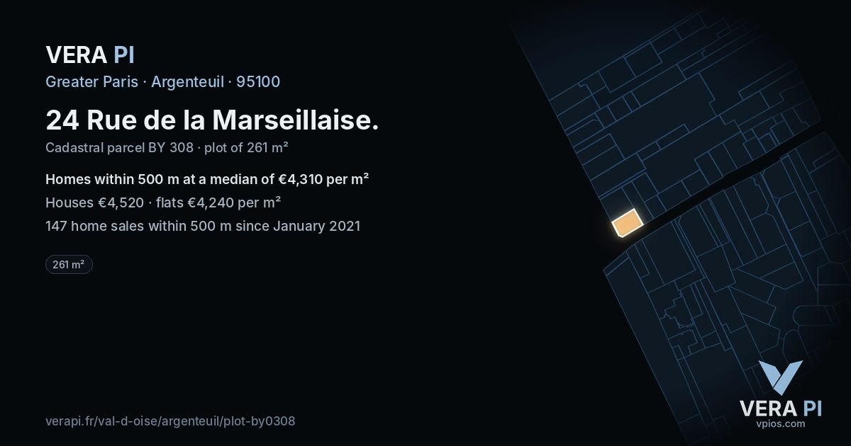 24 Rue de la Marseillaise, Argenteuil at night – the plot lit, the parcels around coloured by the prices near them
