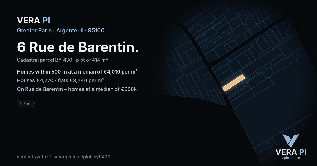 6 Rue de Barentin, Argenteuil at night – the plot lit, the parcels around coloured by the prices near them