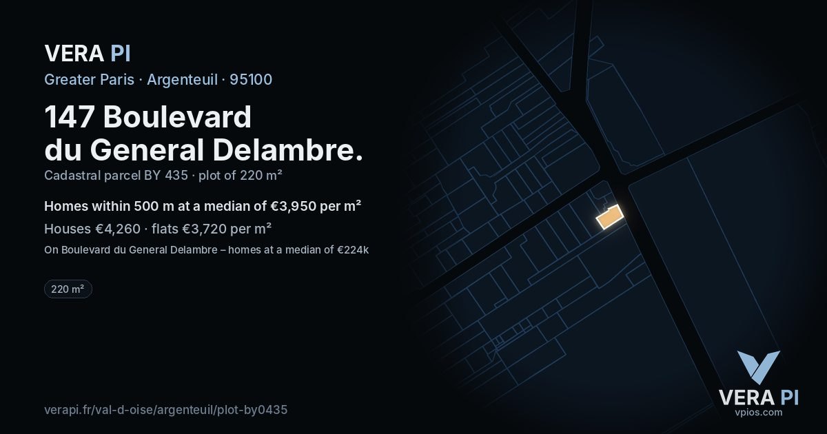 147 Boulevard du General Delambre, Argenteuil at night – the plot lit, the parcels around coloured by the prices near them