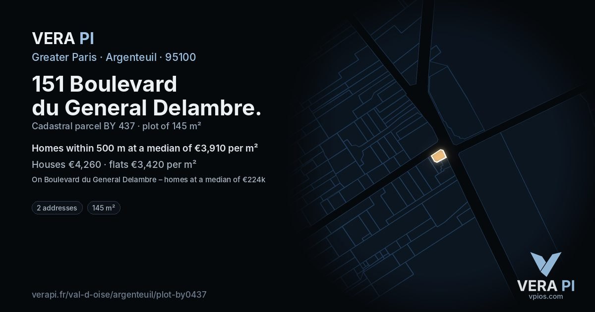 151 Boulevard du General Delambre, Argenteuil at night – the plot lit, the parcels around coloured by the prices near them
