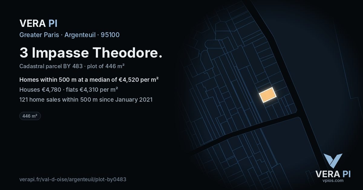 3 Impasse Theodore, Argenteuil at night – the plot lit, the parcels around coloured by the prices near them