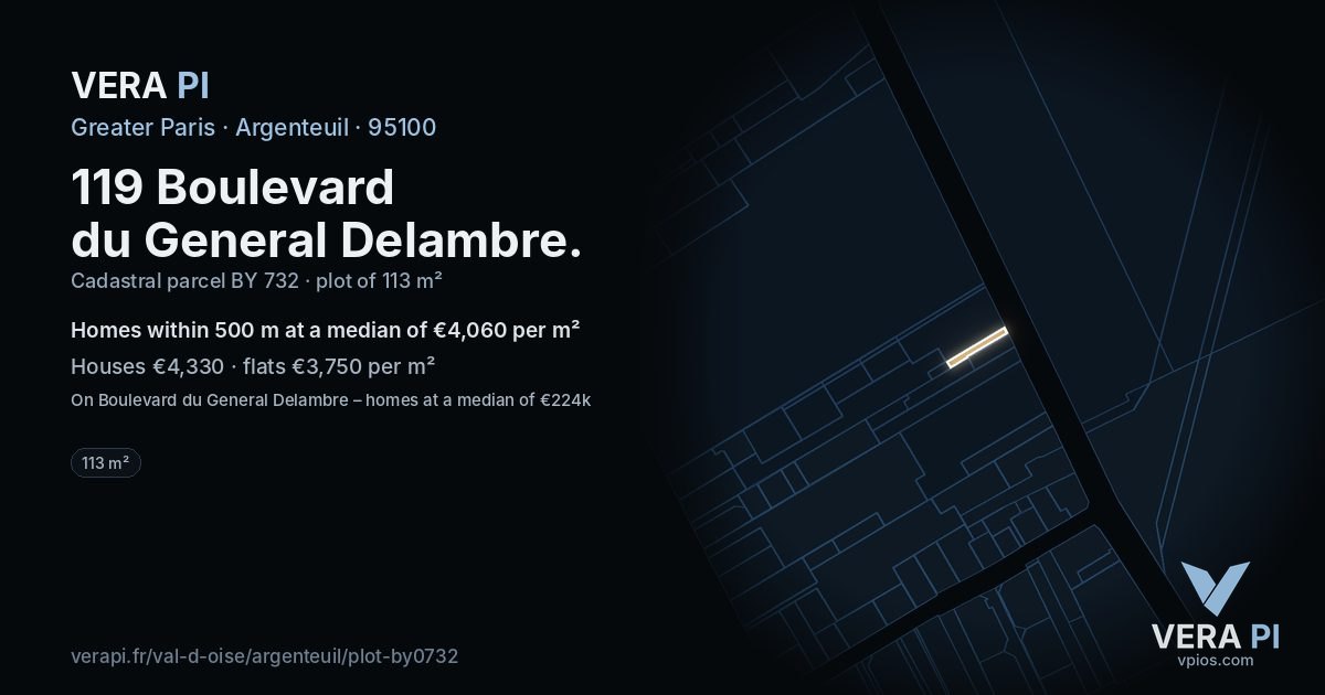 119 Boulevard du General Delambre, Argenteuil at night – the plot lit, the parcels around coloured by the prices near them