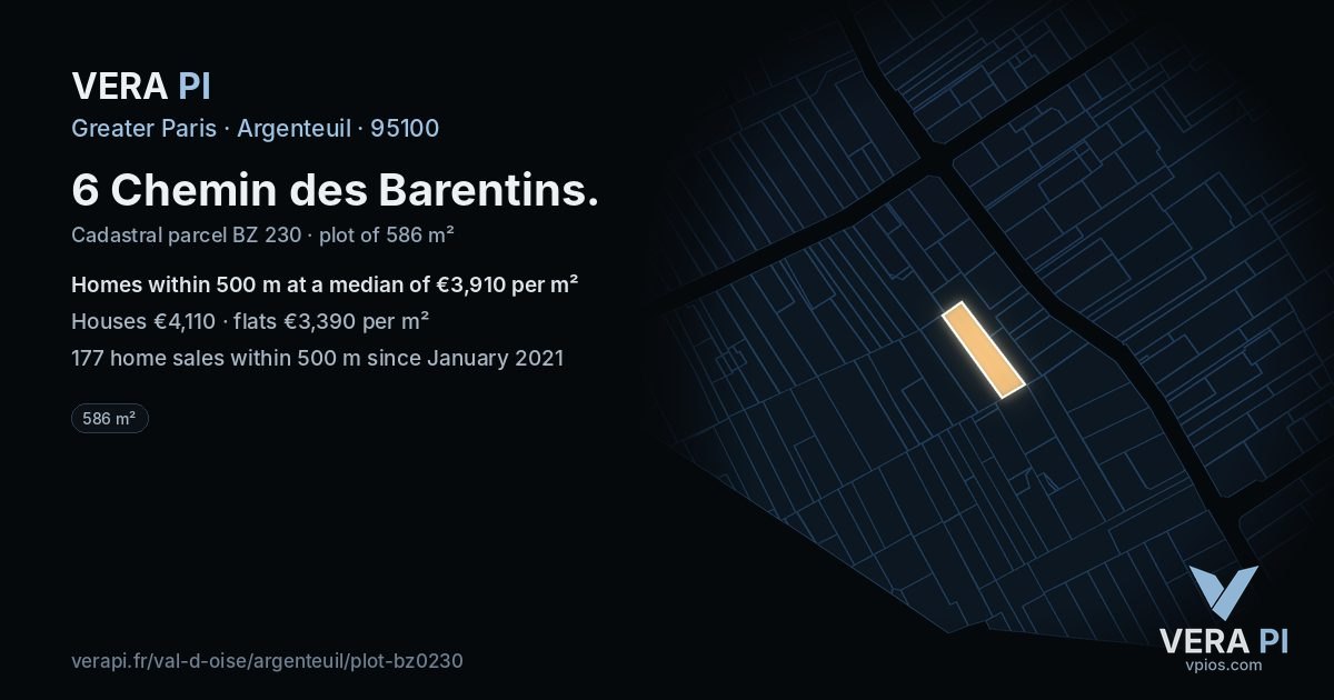 6 Chemin des Barentins, Argenteuil at night – the plot lit, the parcels around coloured by the prices near them