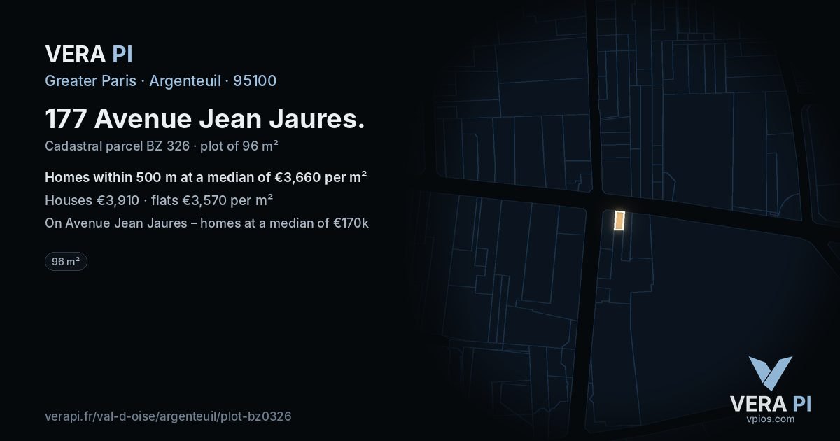 177 Avenue Jean Jaures, Argenteuil at night – the plot lit, the parcels around coloured by the prices near them