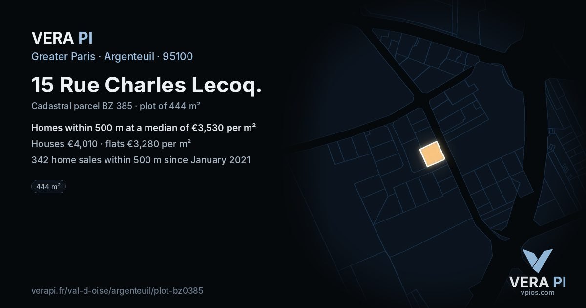 15 Rue Charles Lecoq, Argenteuil at night – the plot lit, the parcels around coloured by the prices near them