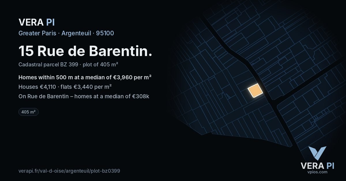 15 Rue de Barentin, Argenteuil at night – the plot lit, the parcels around coloured by the prices near them