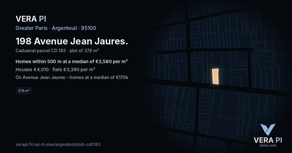 198 Avenue Jean Jaures, Argenteuil at night – the plot lit, the parcels around coloured by the prices near them