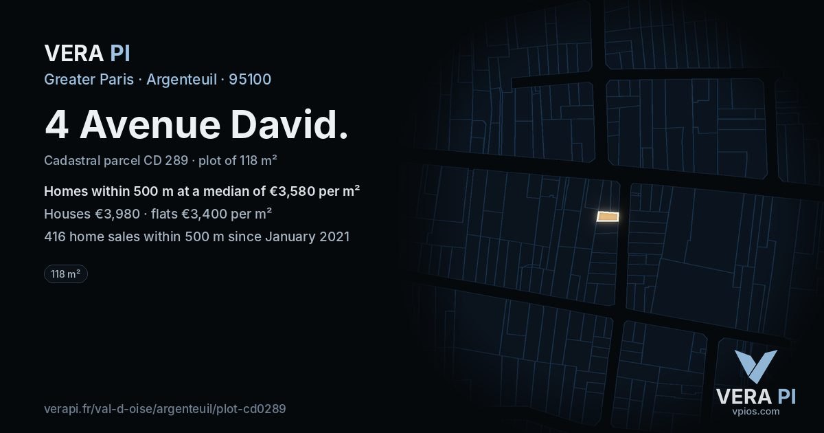 4 Avenue David, Argenteuil at night – the plot lit, the parcels around coloured by the prices near them