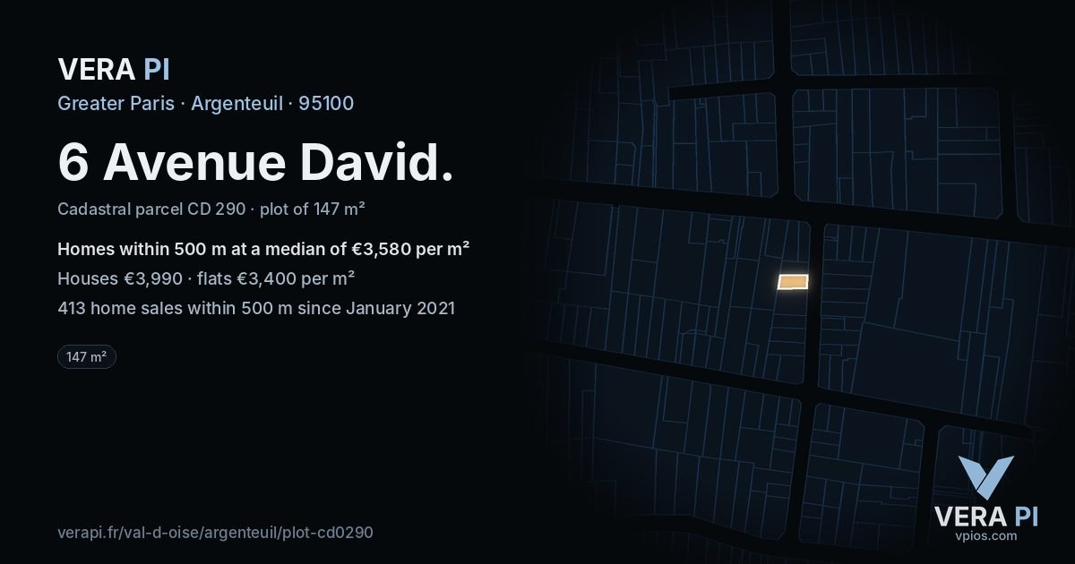 6 Avenue David, Argenteuil at night – the plot lit, the parcels around coloured by the prices near them
