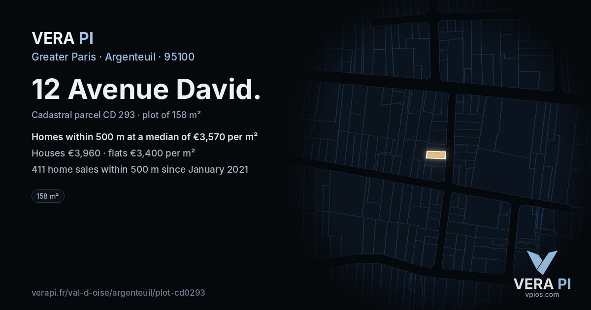 12 Avenue David, Argenteuil at night – the plot lit, the parcels around coloured by the prices near them