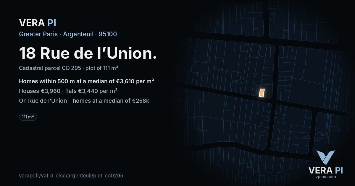 18 Rue de l’Union, Argenteuil at night – the plot lit, the parcels around coloured by the prices near them