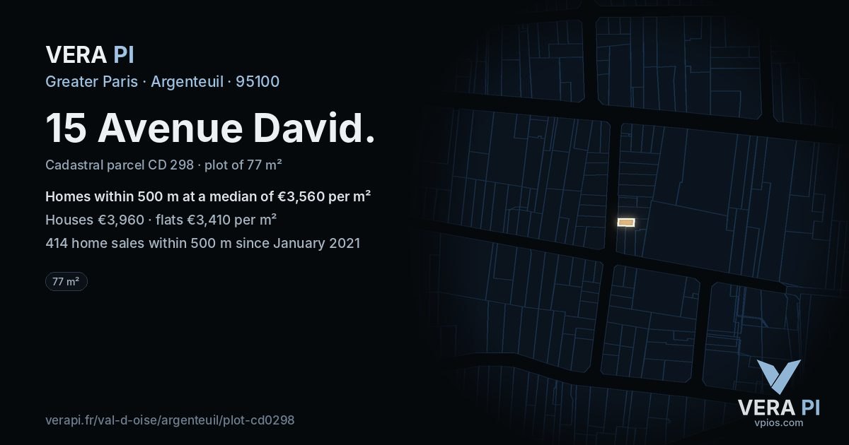 15 Avenue David, Argenteuil at night – the plot lit, the parcels around coloured by the prices near them