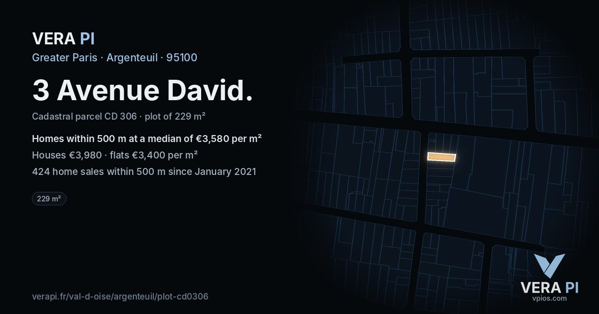 3 Avenue David, Argenteuil at night – the plot lit, the parcels around coloured by the prices near them