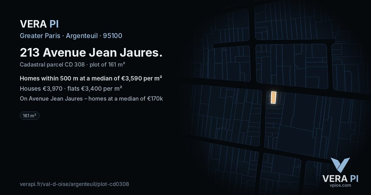 213 Avenue Jean Jaures, Argenteuil at night – the plot lit, the parcels around coloured by the prices near them
