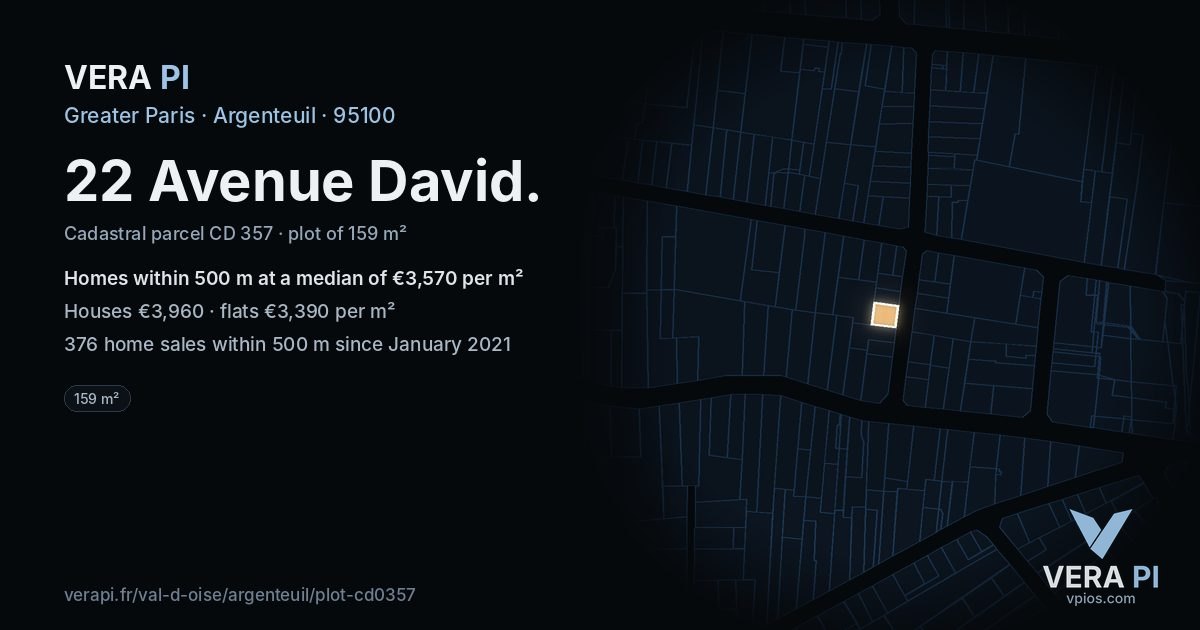 22 Avenue David, Argenteuil at night – the plot lit, the parcels around coloured by the prices near them