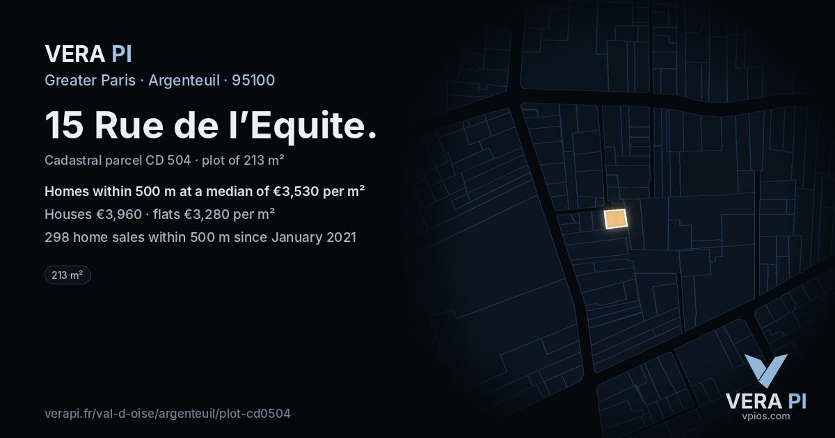 15 Rue de l’Equite, Argenteuil at night – the plot lit, the parcels around coloured by the prices near them