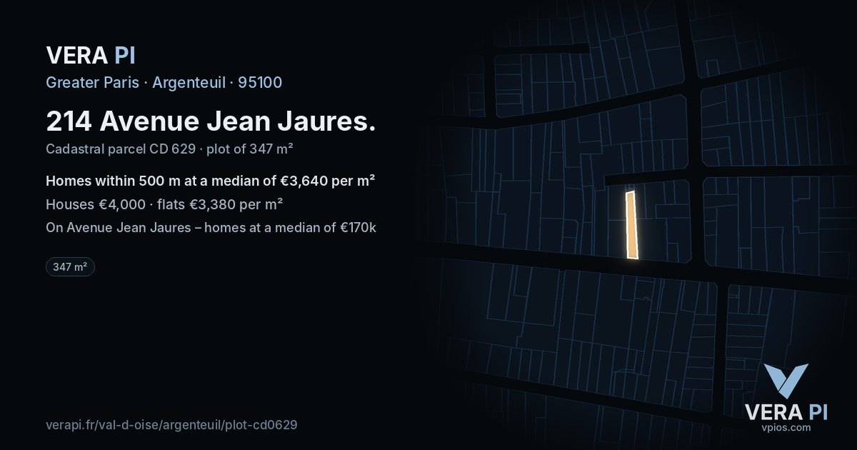 214 Avenue Jean Jaures, Argenteuil at night – the plot lit, the parcels around coloured by the prices near them