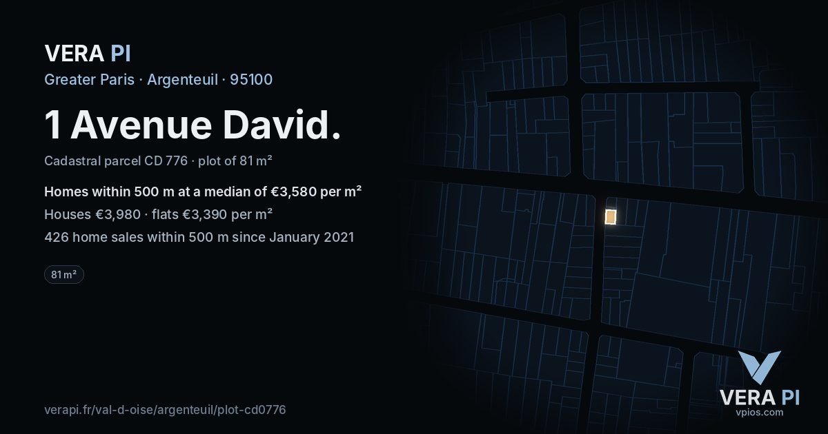 1 Avenue David, Argenteuil at night – the plot lit, the parcels around coloured by the prices near them