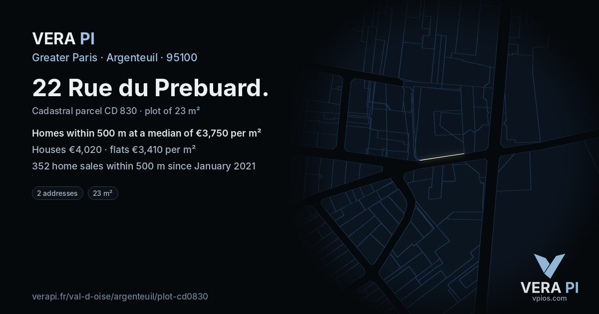 22 Rue du Prebuard, Argenteuil at night – the plot lit, the parcels around coloured by the prices near them