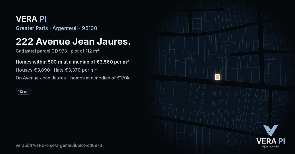 222 Avenue Jean Jaures, Argenteuil at night – the plot lit, the parcels around coloured by the prices near them