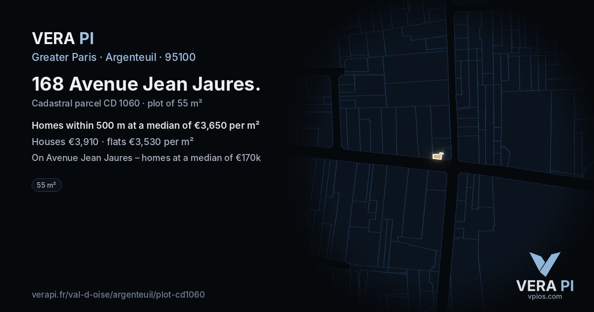 168 Avenue Jean Jaures, Argenteuil at night – the plot lit, the parcels around coloured by the prices near them