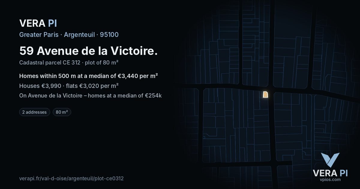 59 Avenue de la Victoire, Argenteuil at night – the plot lit, the parcels around coloured by the prices near them