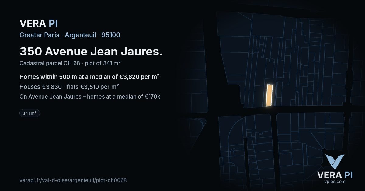 350 Avenue Jean Jaures, Argenteuil at night – the plot lit, the parcels around coloured by the prices near them