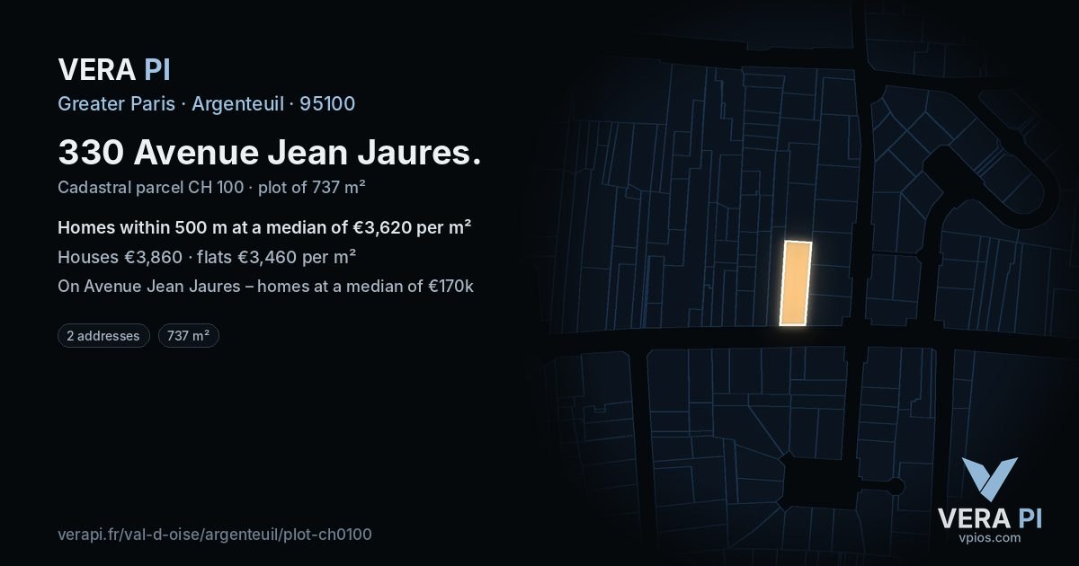 330 Avenue Jean Jaures, Argenteuil at night – the plot lit, the parcels around coloured by the prices near them