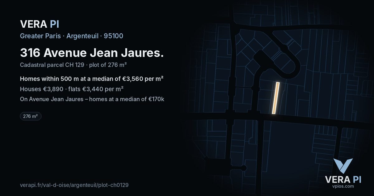 316 Avenue Jean Jaures, Argenteuil at night – the plot lit, the parcels around coloured by the prices near them