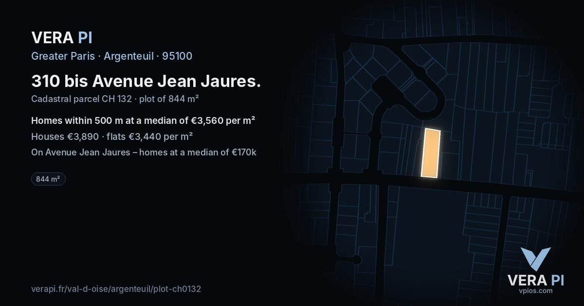 310 bis Avenue Jean Jaures, Argenteuil at night – the plot lit, the parcels around coloured by the prices near them