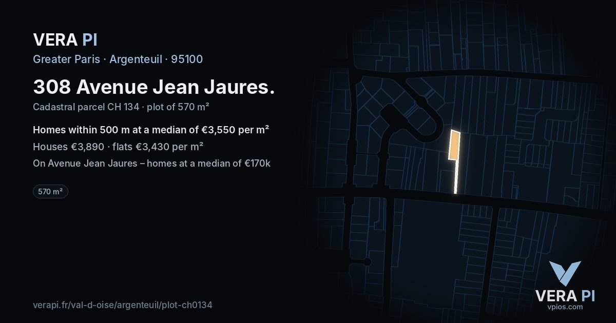308 Avenue Jean Jaures, Argenteuil at night – the plot lit, the parcels around coloured by the prices near them