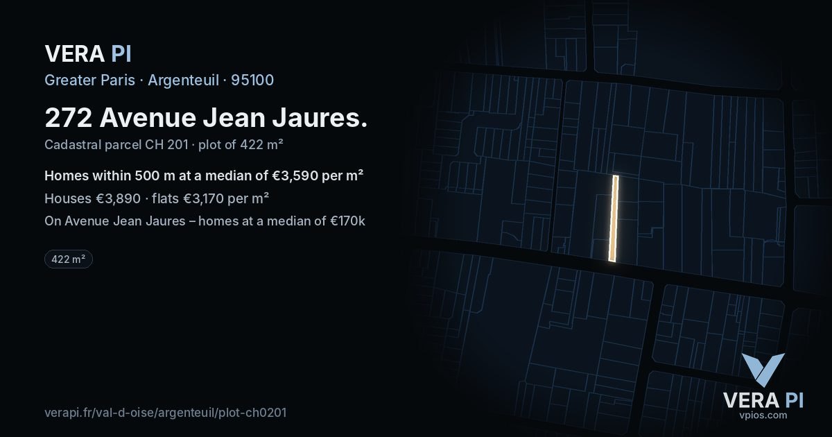 272 Avenue Jean Jaures, Argenteuil at night – the plot lit, the parcels around coloured by the prices near them