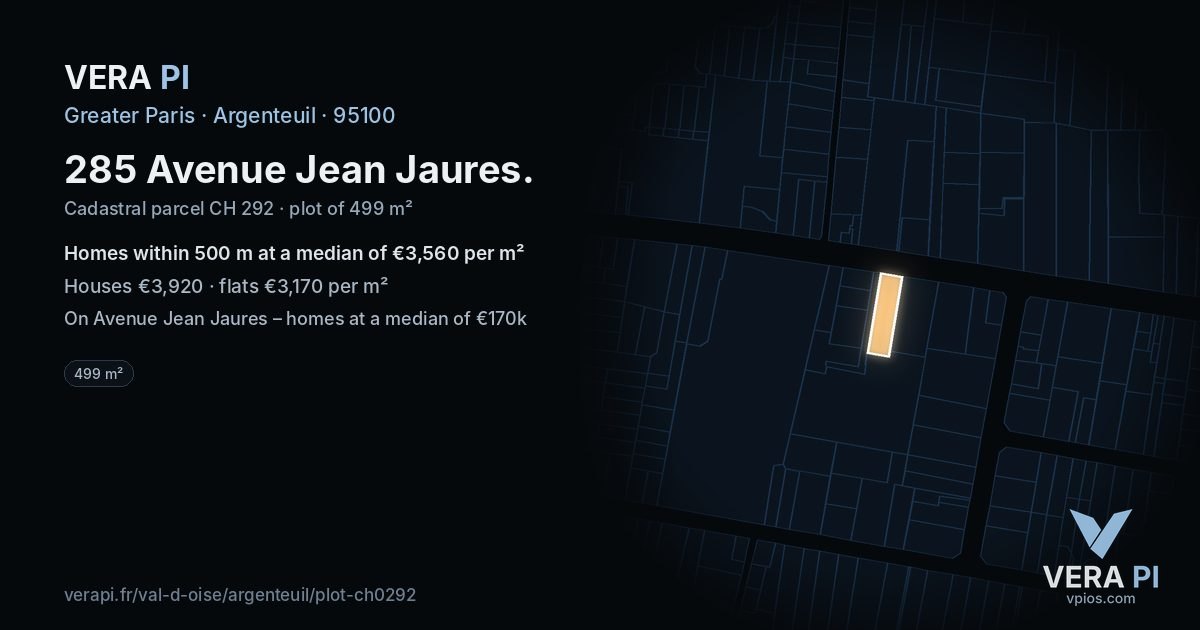 285 Avenue Jean Jaures, Argenteuil at night – the plot lit, the parcels around coloured by the prices near them