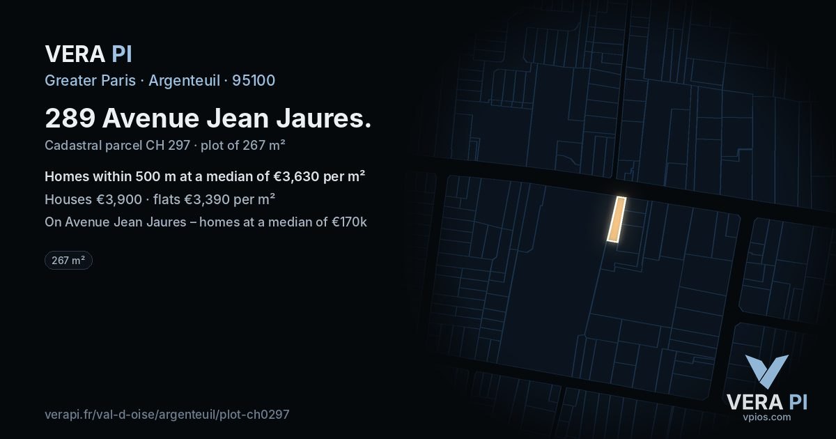 289 Avenue Jean Jaures, Argenteuil at night – the plot lit, the parcels around coloured by the prices near them