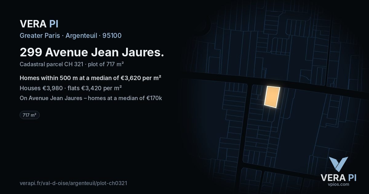 299 Avenue Jean Jaures, Argenteuil at night – the plot lit, the parcels around coloured by the prices near them