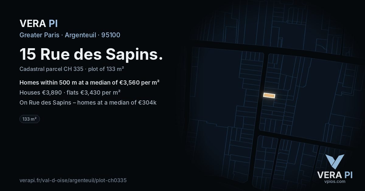 15 Rue des Sapins, Argenteuil at night – the plot lit, the parcels around coloured by the prices near them