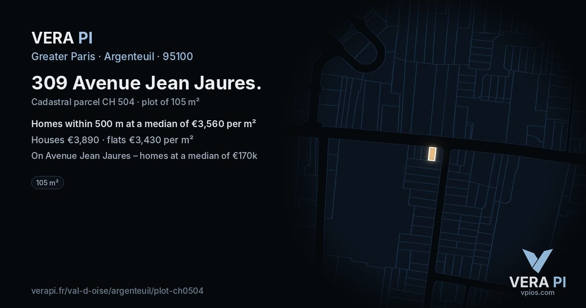 309 Avenue Jean Jaures, Argenteuil at night – the plot lit, the parcels around coloured by the prices near them