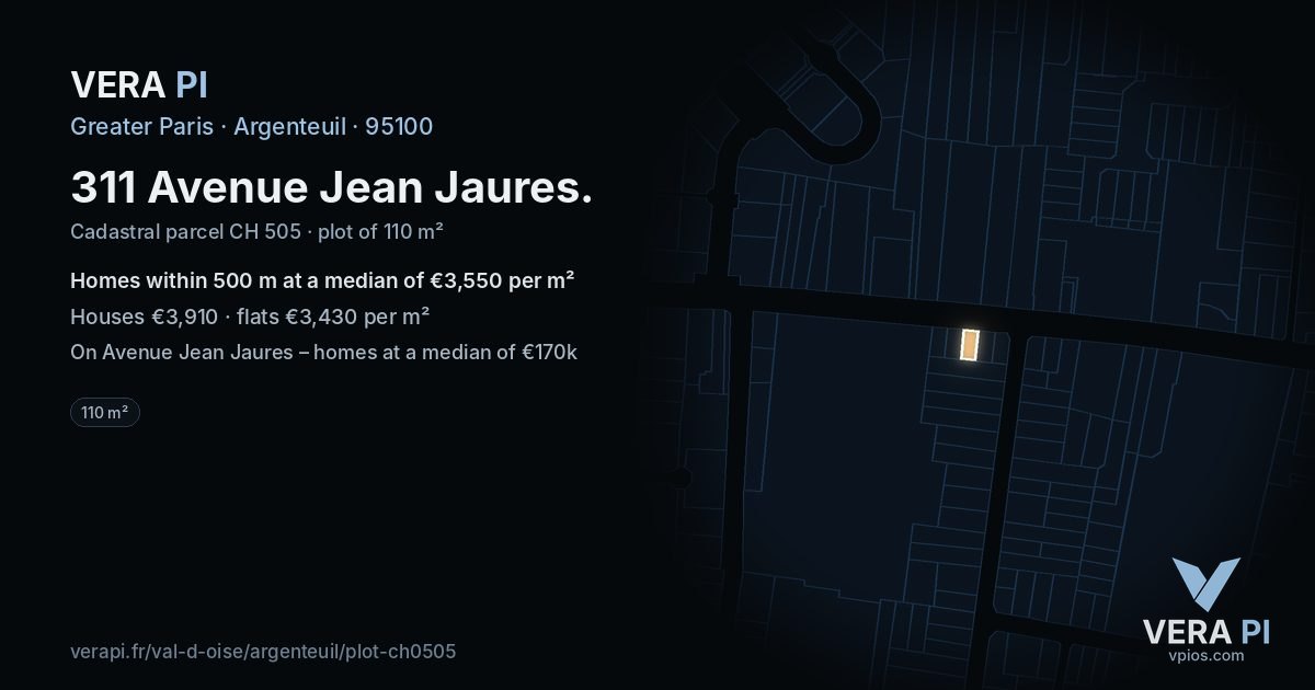311 Avenue Jean Jaures, Argenteuil at night – the plot lit, the parcels around coloured by the prices near them