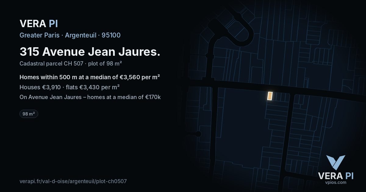 315 Avenue Jean Jaures, Argenteuil at night – the plot lit, the parcels around coloured by the prices near them