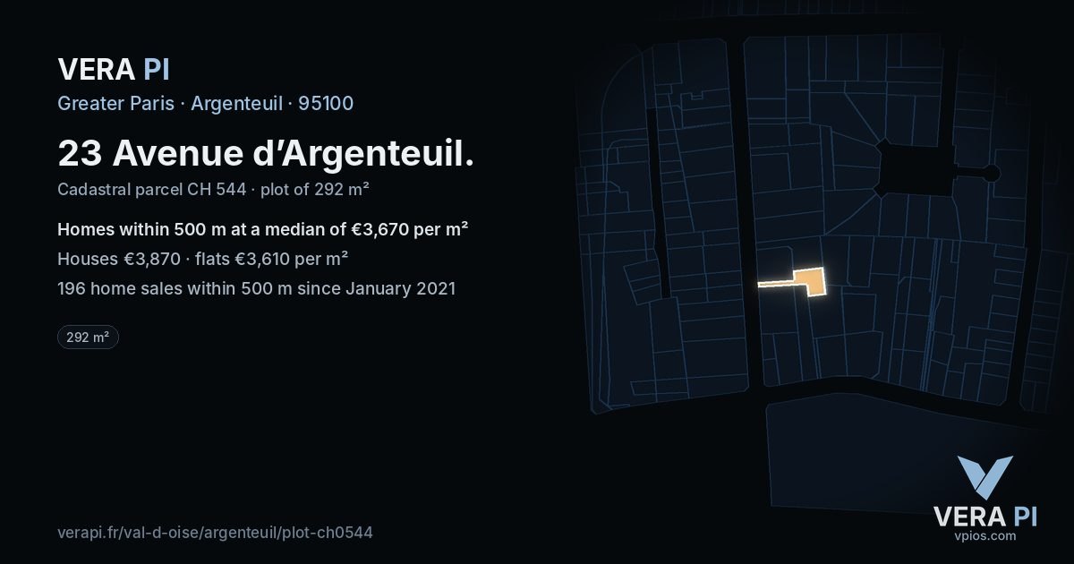 23 Avenue d’Argenteuil, Argenteuil at night – the plot lit, the parcels around coloured by the prices near them