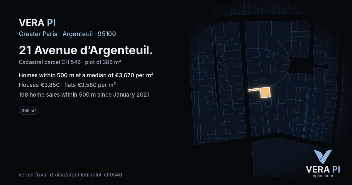 21 Avenue d’Argenteuil, Argenteuil at night – the plot lit, the parcels around coloured by the prices near them