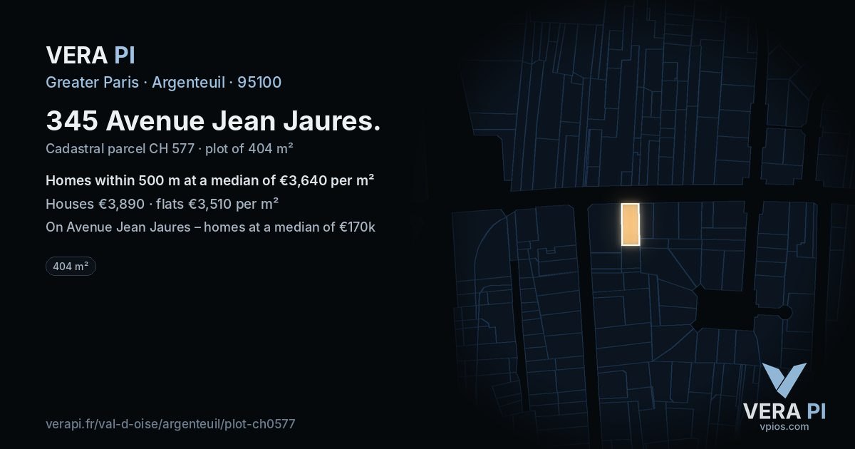 345 Avenue Jean Jaures, Argenteuil at night – the plot lit, the parcels around coloured by the prices near them