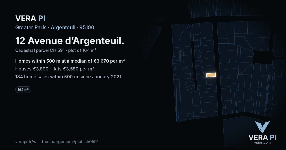 12 Avenue d’Argenteuil, Argenteuil at night – the plot lit, the parcels around coloured by the prices near them
