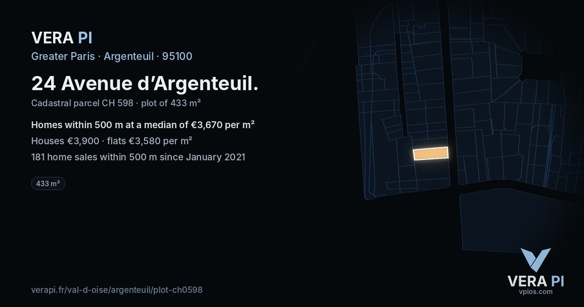 24 Avenue d’Argenteuil, Argenteuil at night – the plot lit, the parcels around coloured by the prices near them